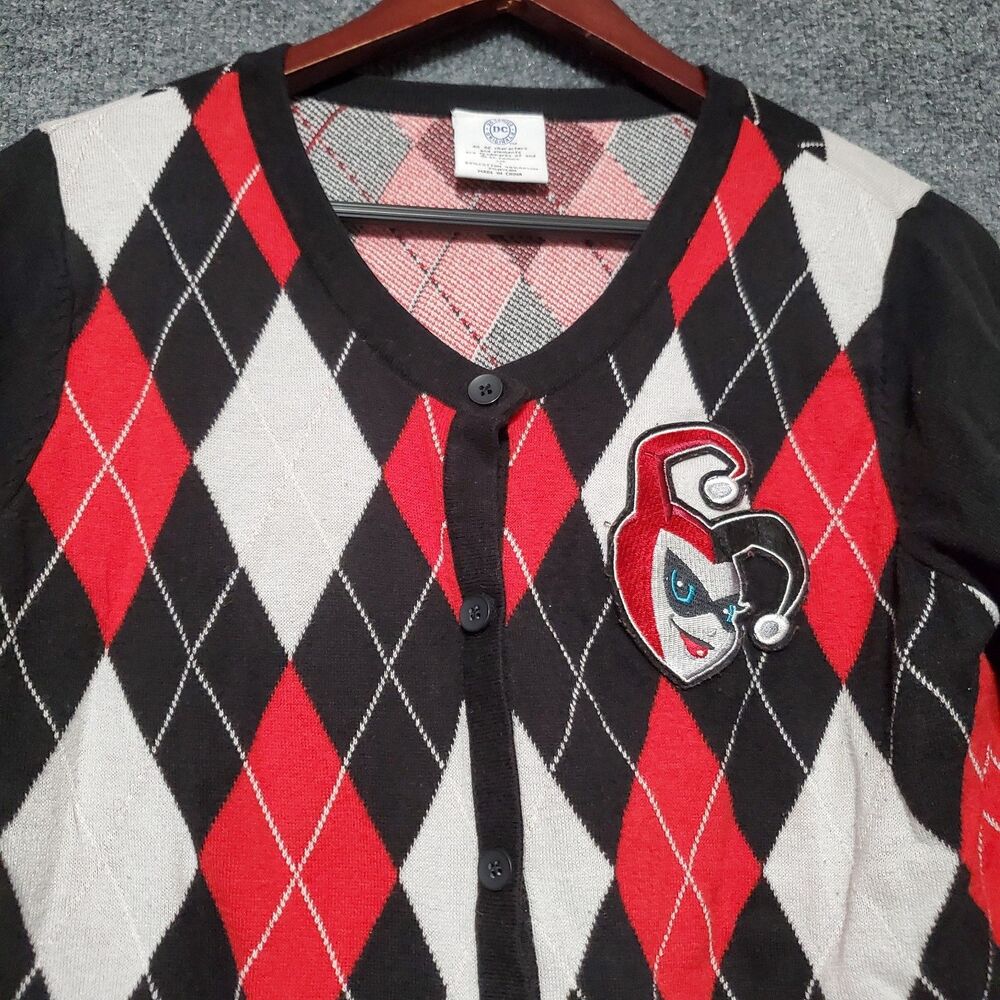 DC Comics Harley Quinn Checkerboard Cardigan Sweater Juniors L Costume Cosplay